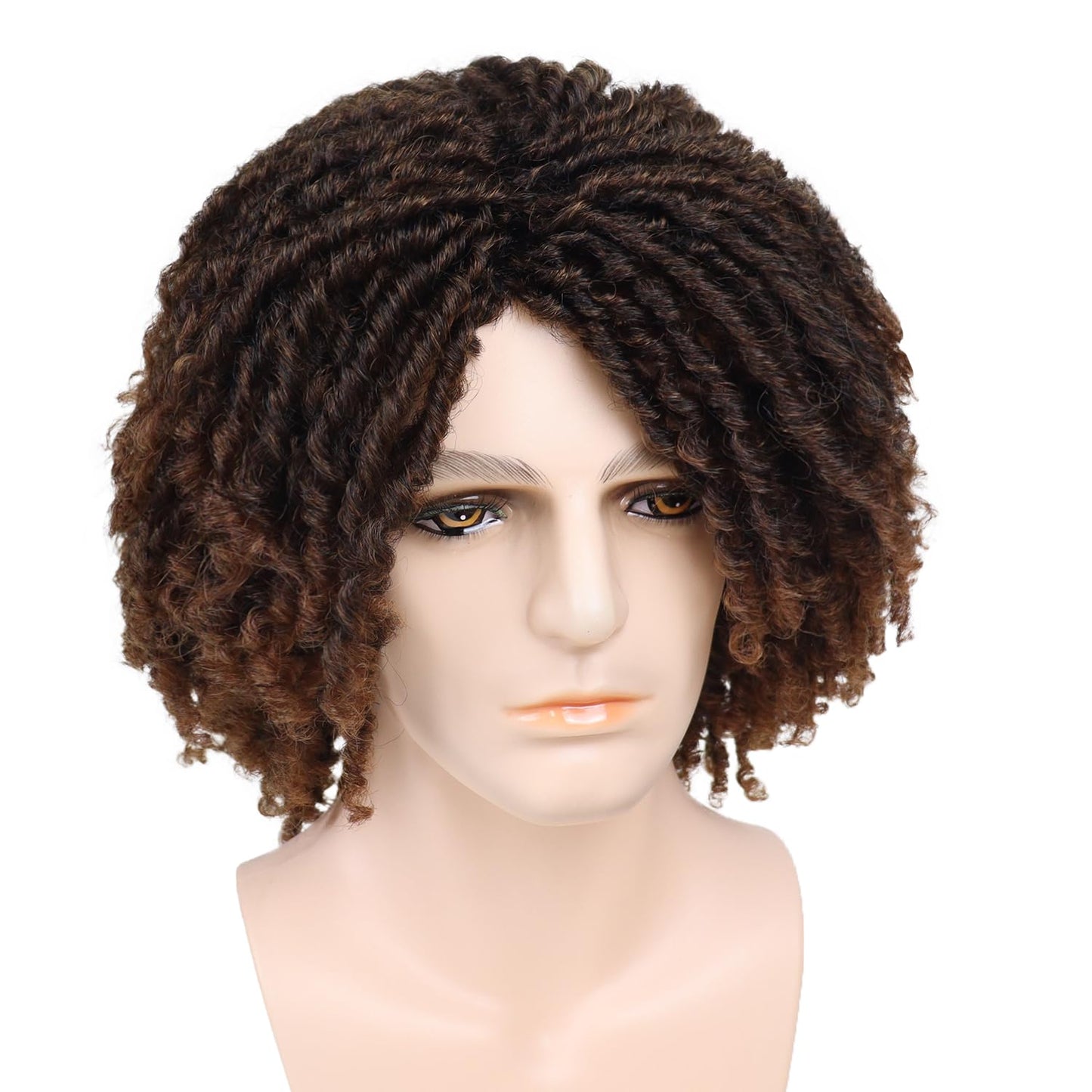 GNIMEGIL Ombre Brown Dreadlocks Wigs for Men Medium Length Afro Hairstyle Fake Braids Wig with Bangs in Synthetic Hair T1B/30 Color Dreads Wig Braided 14 inch