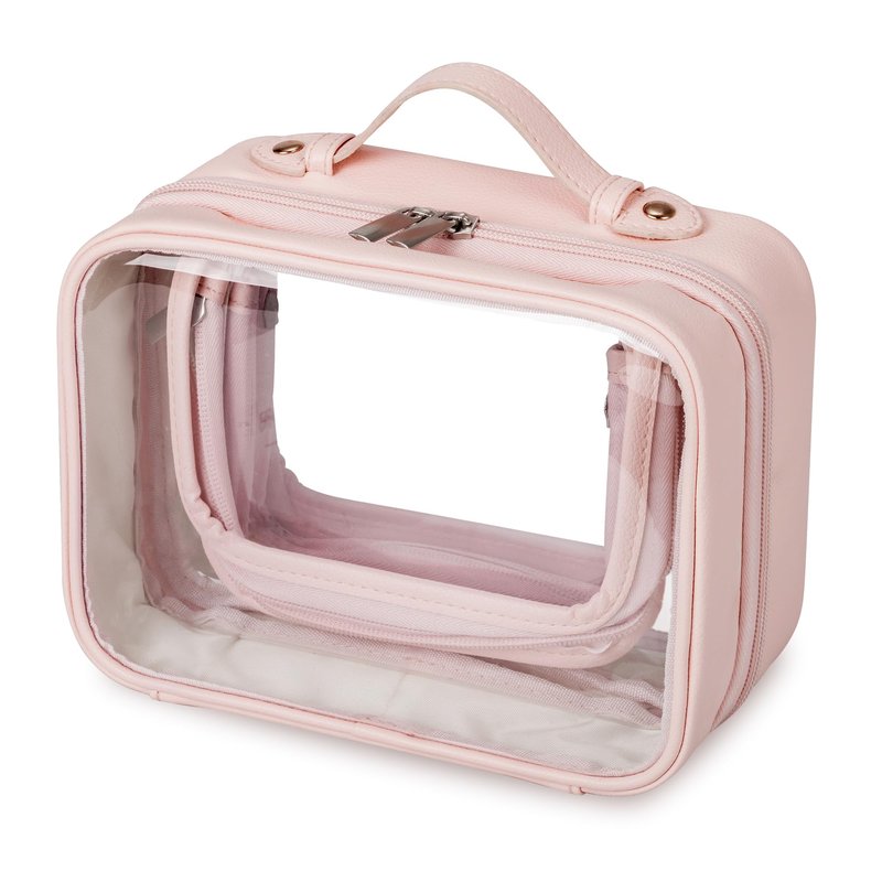GRANNY SAYS TSA Approved Toiletry Bag, Clear Makeup Bag, Travel Toiletry Bag for Women, Leather Travel Cosmetic Bag, Portable PVC Waterproof Bag, Small Makeup Organizer, Black