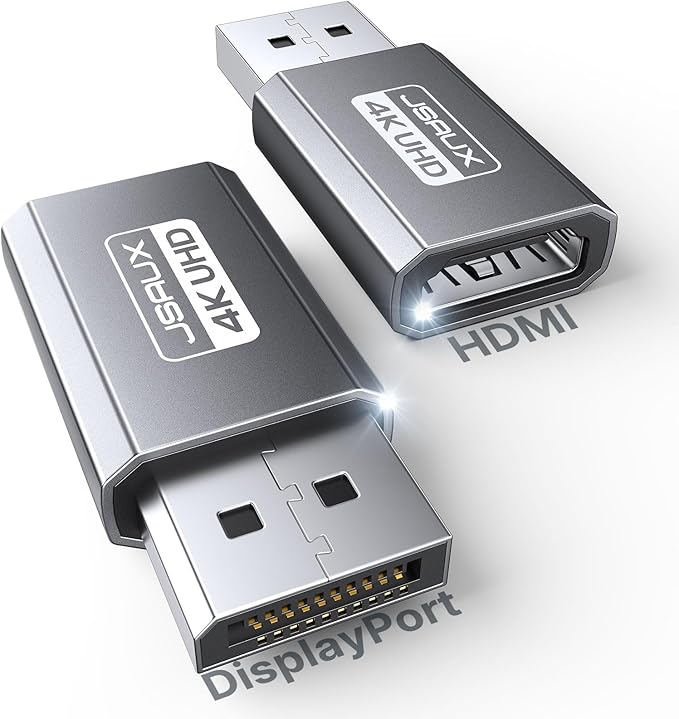 JSAUX 4K DisplayPort to HDMI Adapter 2 Pack, Uni Directional DP Source to HDMI Display Converter, 4K@30Hz, 2K@60Hz, 1080P@120Hz, Male to Female, for Desktop GPU and PC DisplayPort Output-Grey