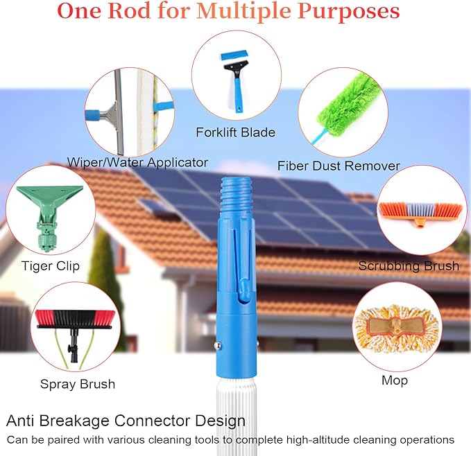 Water Fed Pole Kit 40 FT Adjustable Solar Panel Cleaning Kit Cleaner Tool for Window Glass Roof Outdoor Glass Brush Window Washing Equipment (40FT)