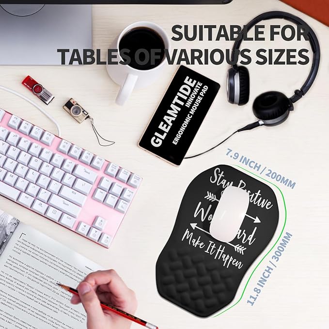 Gleamtide Ergonomic Raised Mouse Pad Wrist Support with Bilateral Slope Memory Foam Mousepad for Wrist Rest and Carpal Tunnel Pain Relief 11.8x7.9〃Inspirational Quotes