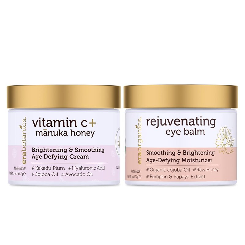 Vitamin C Face Cream & Organic Eye Balm | Nourishing Anti-Aging Formula for Fine Lines & Puffiness - Made in USA, Safe for Sensitive Skin