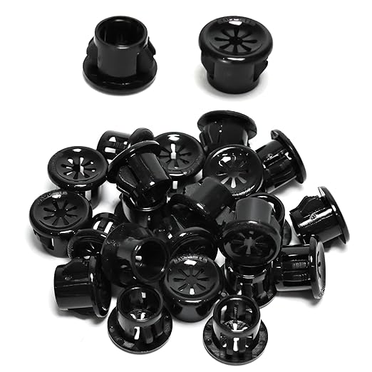 BOPOREAE 50 Pcs Cable Grommet, Snap Bushing 7/16" (11 mm) Mounting Diameter, Flexible Petal-Shaped Buckle Round Nylon Desk Grommet for Wires Through Countertop Cord Organizer and Protection, Black