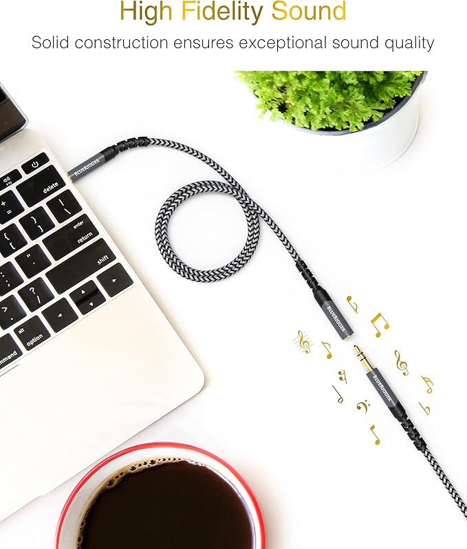BlueRigger Headphone Extension Cable (30FT, 24K Gold Plated Jack, Hi-Fi Sound, 3.5mm Male to Female Stereo Audio Cable) – Aux Cord for iPod, Laptops, Smartphones, Speakers, Tablets, Home Car Stereo