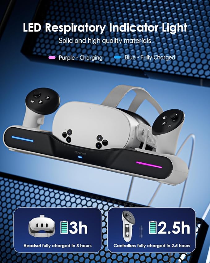 Maecker Charging Dock for Meta Quest 3/3S Charging Station Magnetic Charger for Meta Quest 3/3S Accessories Charging Stand