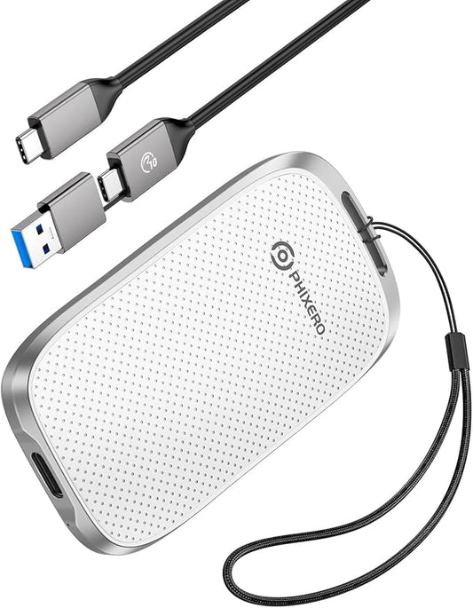 PHIXERO 2TB Portable SSD, Type-C Interface, Up to 5Gbps, Built-in mSTAT SSD for Ultra-Fast Data Transfer,White