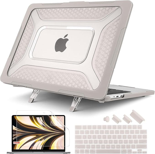 Batianda Extreme Heavy Duty Case for New MacBook Air 13.6 inch 2026 M5 2025 M4 2024 M3 2022 Release - Anti-Slip Rubberized Stand (Holds 25lbs) Honeycomb Exoskeleton Max Cooling & Stability - Rock Gray