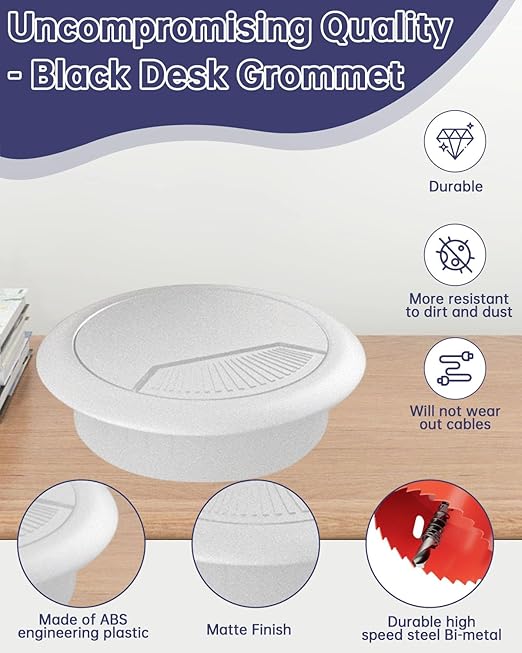 GA1FSL Desk Grommet 2 inch (50 mm) 10 Pack - White ABS Plastic Cable Hole Cover with Hole Cutter for TV, Office, and Home Table - Hide Wires Behind Wall, TV Wall Cable Pass Through