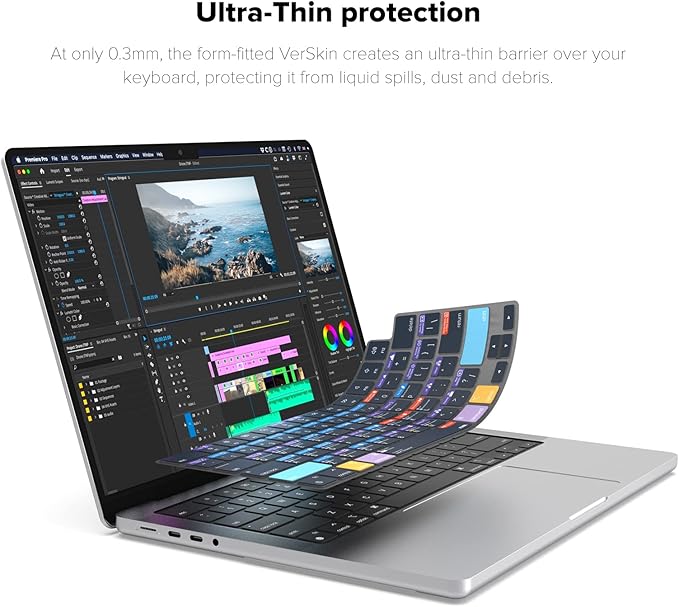 JCPal Adobe Premiere Pro Shortcut Guide Keyboard Cover for Apple MacBook Pro 14 inch / 16 inch (M1–M5), MacBook Air 13 inch / 15 inch (M2–M5) and MacBook Neo (US–Layout)