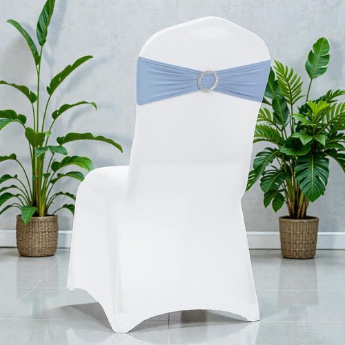 MDS Spandex Chair Sashes - Universal Elastic Stretch Bands with Buckle Slider Bow - Pack of 250, Baby Blue