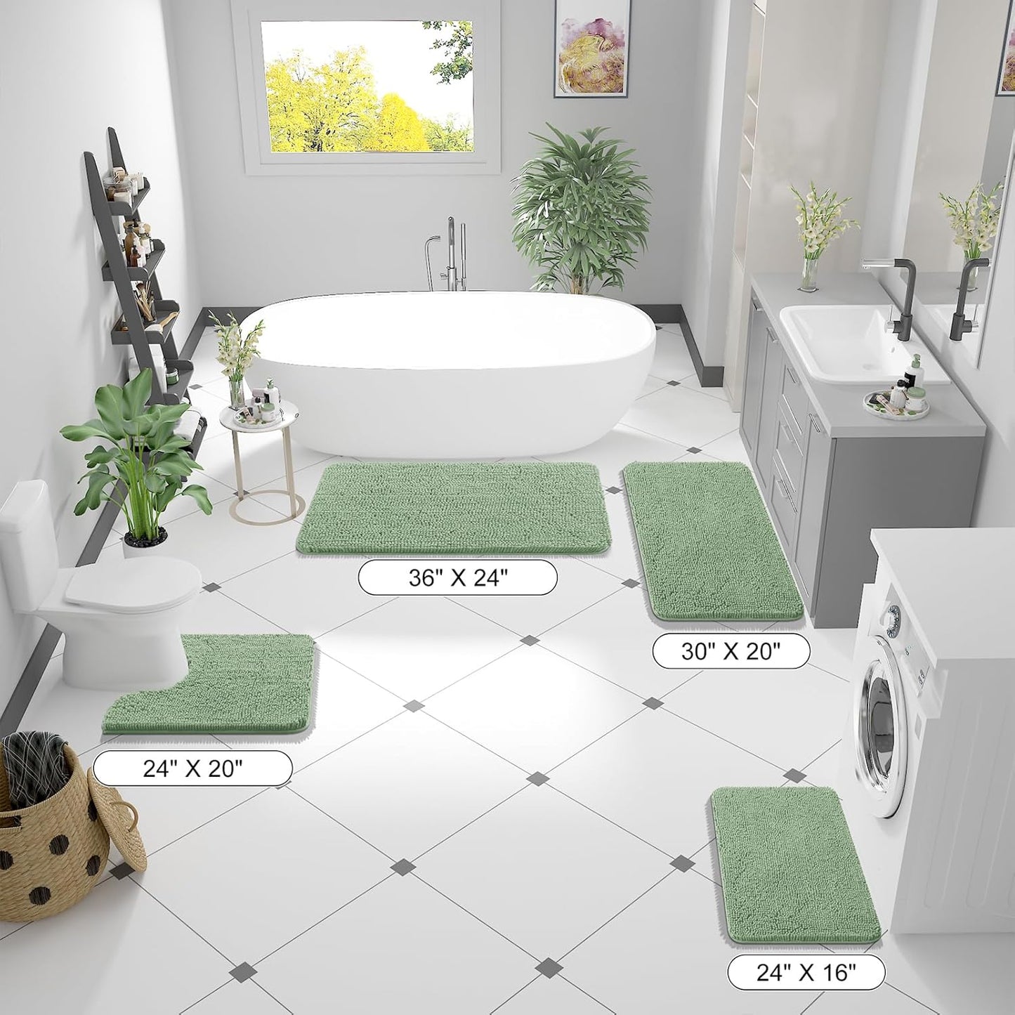 OLANLY Bathroom Runner Rugs - Soft Absorbent Chenille Mats with Rubber Backing | 70x24 Inches, Sage Green