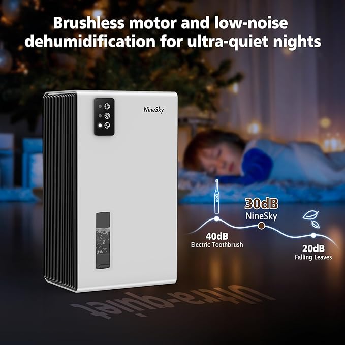 NineSky Dehumidifier, 95 OZ Dehumidifiers for Home,(1100 sq.ft) Dehumidifiers for Basement Bathroom Bedroom with Auto Shut Off, Switchable 7 Colors Light (White)