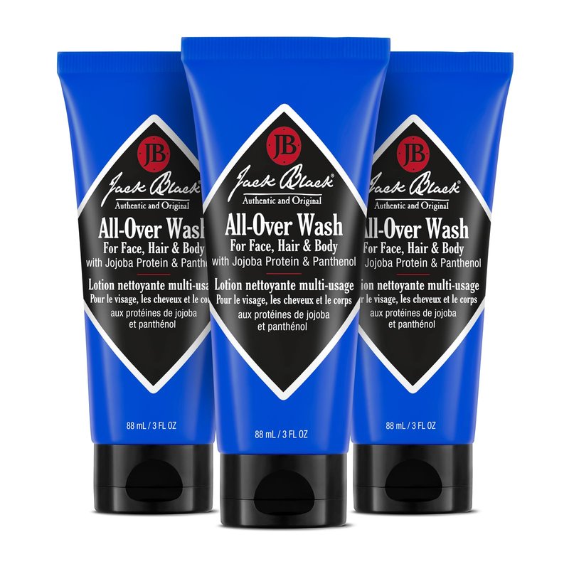 Jack Black All Over Wash Face, Body & Hair Cleanser, 3 Fl Oz – Citrus, Mint & Oakmoss – Mens Face Wash, Body Wash, Shampoo, Hair Care, Multi-Purpose Body Wash Men, Sulfate–Free, Pack of 3