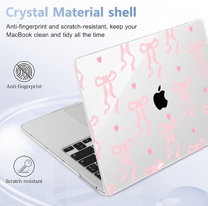 Lepeoac Case for MacBook Pro 13 inch Case M2 2022-2016 A2338 M1 A2251 A2289 A2159 A1989 A1708 A1706, Plastic Hard Shell + Keyboard Cover + Dust Plug, Bow