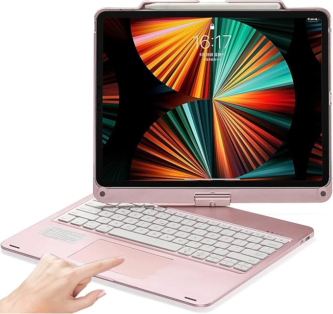 360° Rotatable Keyboard Case for iPad Air 13-inch (M4/M3/M2, 2026/2025/2024)/Pro 12.9 (6th/5th/4th/3rd Gen) with TouchPad, Flip Smart Case with Backlits Trackpad Keyboard, Rose Gold