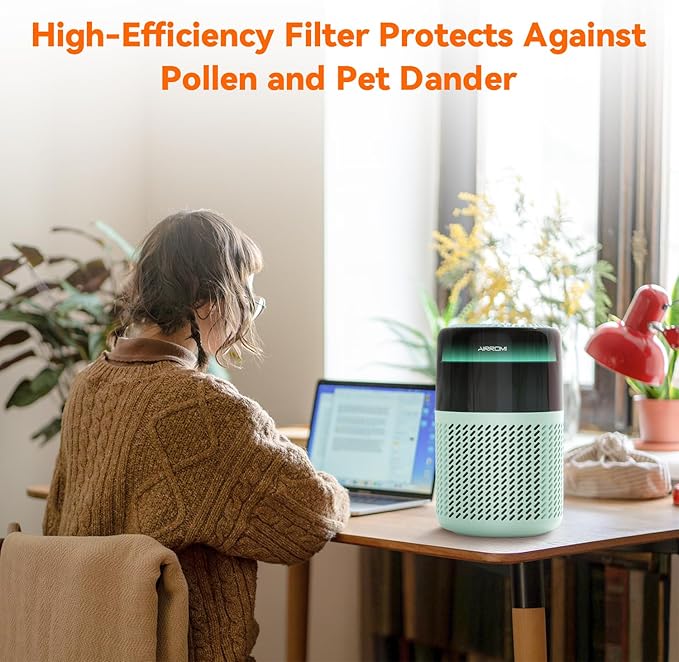 AIRROMI HEPA Air Purifier for Bedroom&Home,Pet Air Purifier for Home Pets,Removes Pet Odor,Cat Litter Smell,Dust,Smoke&Allergies,Quiet Room Air Purifier with Scents,360°Air Cleaner,A2005 Turquoise