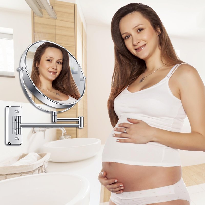 BTremary 8” Wall Mounted Magnifying Makeup Mirror 1X/7X Wall Mount Mirror Swing Arm Two-Sided 360° Swivel Bathroom Shaving Mirror for Men and Women in Hotel/Home, Chrome