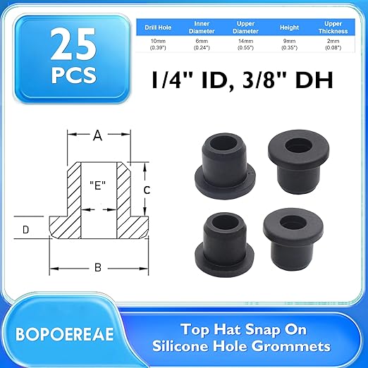 BOPOREAE 25 Pcs 3/8" Drill Hole, 1/4" ID Silicone Rubber Grommets for Wiring, Top Hat Grommets for Tubes Cables, Waterproof L-Shape O-Ring Seal Hose Gasket in Hydroponic Irrigation Systems