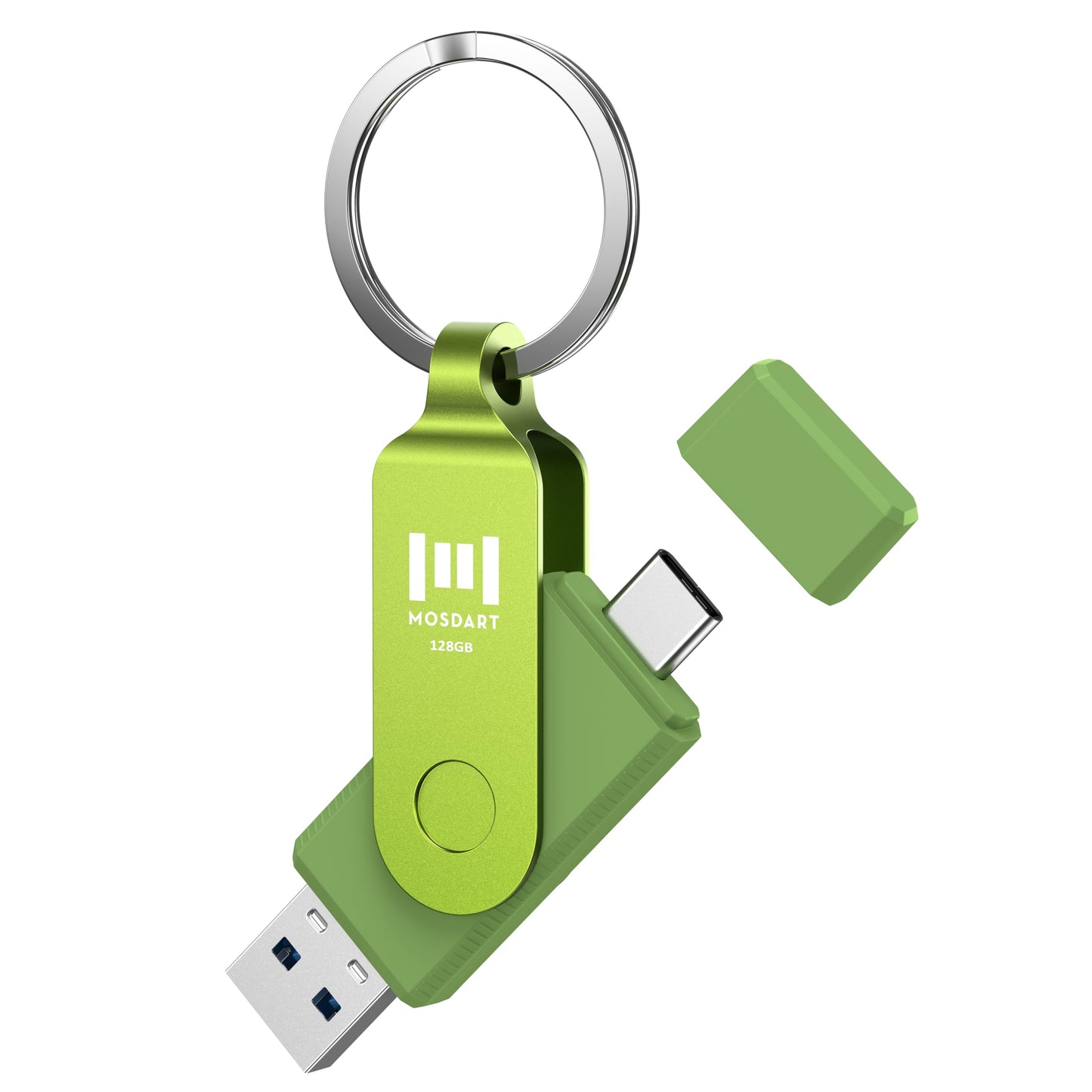MOSDART 128GB USB C 3.2 Fast Speed C and A Dual Flash Drive, exFAT Memory Stick with Keychain and LED Indicator, for iPhone 15,16, 17, Android Phone, iPad, MacBook, and Other Laptops, Green