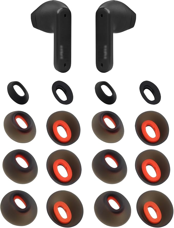 NANLANFAN Replacement Silicone Ear Tips for JBL Tune Flex Wireless Earbuds, 8 Pairs (Black, XS/S/M/L)