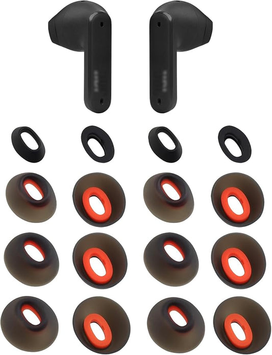 NANLANFAN Replacement Silicone Ear Tips for JBL Tune Flex Wireless Earbuds, 8 Pairs (Black, XS/S/M/L)