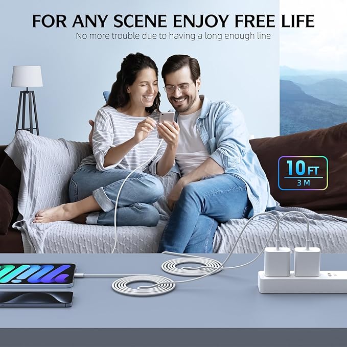 Fast Charging iPhone 17 16 15 Charger,2Pack 10 FT Long USB C Charger woven Cord with 20W USBC Fast Charger Block for iPhone 17/17 Air/17 Pro/17 Pro Max/16/16 Pro/16 Pro Max/15/15 Pro Max/Plus/iPad Pro