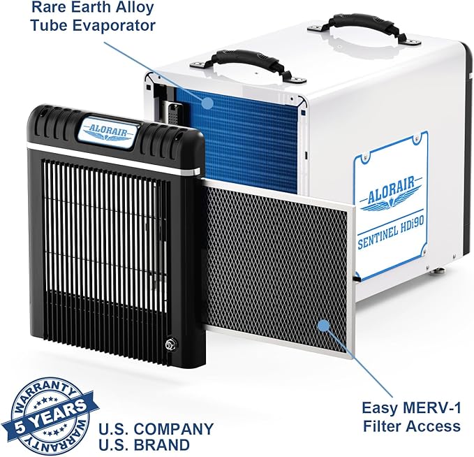 ALORAIR Basement/Crawlspace Dehumidifiers 198 PPD (Saturation), 90 Pints (AHAM), 6 Years Limited Warranty, Condensate Pump, Auto Defrosting, Rare Earth Alloy Tube Evaporator