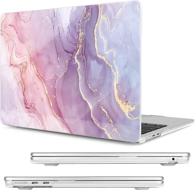 MecBevia Compatible with 2026 M5 MacBook Air 13 inch Case 2026 2025 2024-2022 M5 A3449 M4 A3240 M3 A3113 M2 A2681, Keyboard Cover, Screen Protector, Webcam Cover & Type-C OTG, Pink Marble