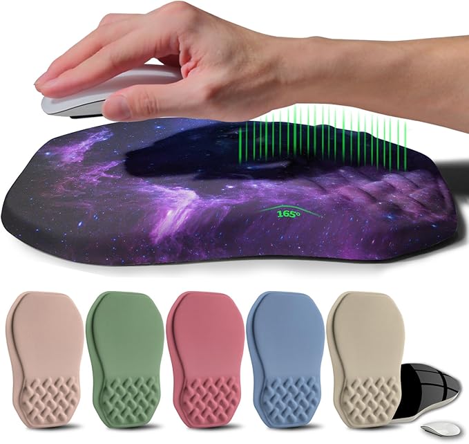 Gleamtide Ergonomic Raised Mouse Pad Wrist Support with Bilateral Slope Memory Foam Mousepad for Wrist Rest and Carpal Tunnel Pain Relief 11.8x7.9〃Galaxy