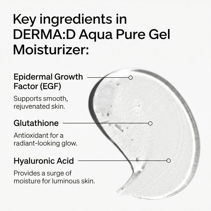 DERMA:D Korean Gel Moisturizer for Face – Lightweight Water Gel Cream with Hyaluronic Acid, EGF & Glutathione, Oil-Free Hydrating Moisturizer for Oily, Dry & Sensitive Skin, Non-Greasy, 3.38 fl oz