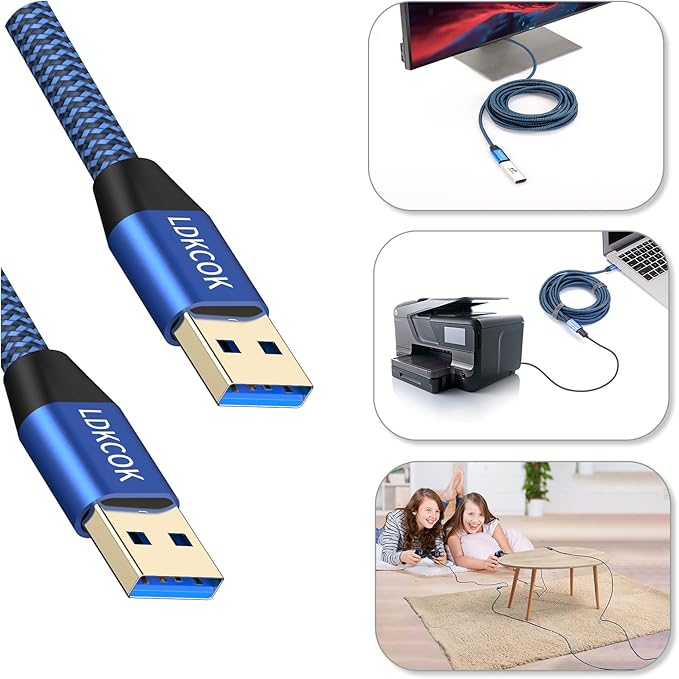 LDKCOK USB to USB Cable 15FT, Durable Braided USB 3.0 Male to Male Type A to Type A Data Transfer Cable, Compatible with Hard Drive, Laptop, DVD Player, TV, USB Hub, Monitor, Camera, Set-Top Box