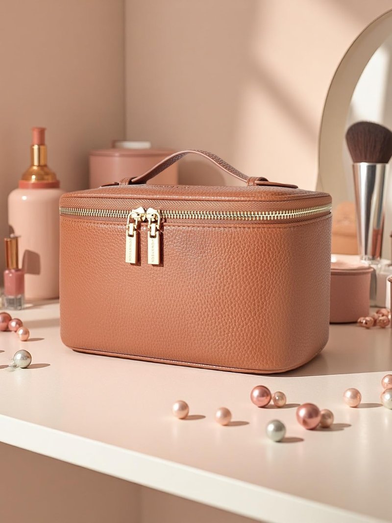 Cosmetic Bag,ROWNYEON Makeup Bag,Portable Makeup Train Case,Travel Toiletry Bag Case Organizer for Women,Brown