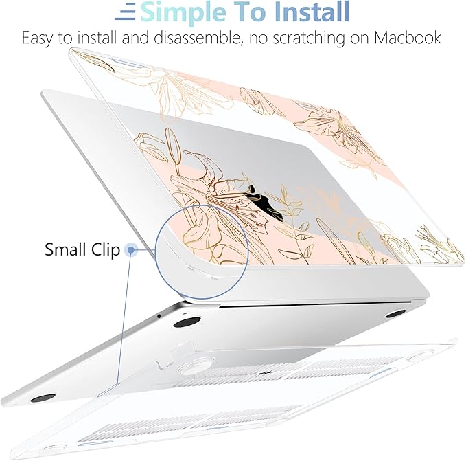 MEEgoodo Case for M5/M4/M3/M2 MacBook Air 13 inch 2026 2025 2024 2022, Fit Model A3449/A3240/A3113/A2681, Case Compatible with MacBook Air 13.6-inch, Gold Flowers Lilies