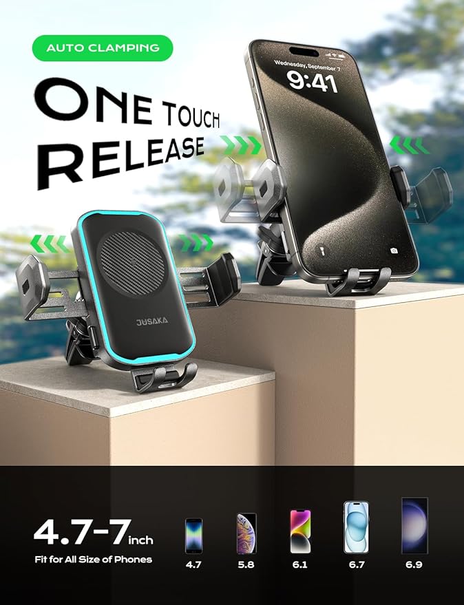 JUSAKA Wireless Car Charger,15W Fast Charging Auto Clamping Phone Holders for Your Car Compatible with iPhone 16/15/14/13, for Samsung Galaxy S24 Ultra S23 S22 S21, S20, S10+ (Black)