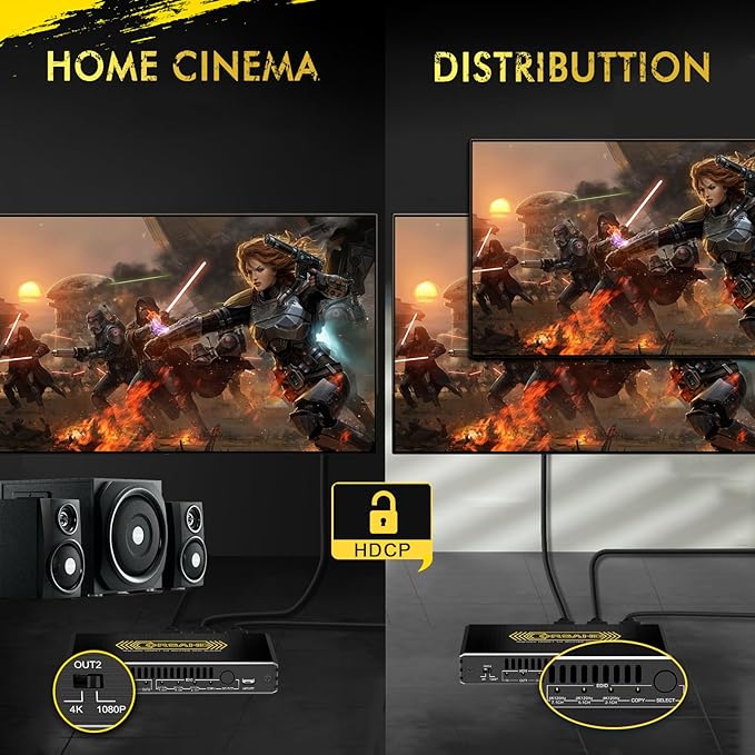 CORSAHD 8K@60Hz 4K@120Hz HDMI 2.1 Splitter 1 in 2 Out,48 Gbps,HDCP 2.3,Supports VRR,ALLM,HDCP Bypass,EDID,Duplicate/Mirror/Copy,Downscale,HDR,Dolby Vision Atmos,Soundbar
