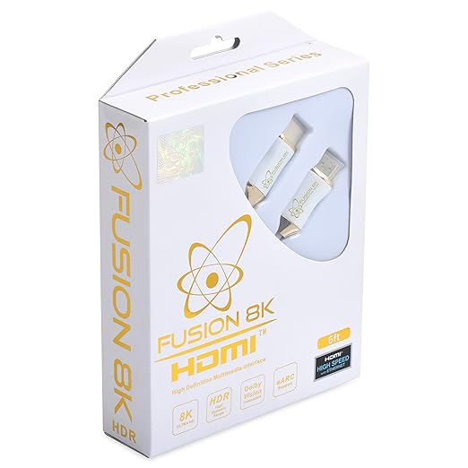 Fusion8K White HDMI 2.1 Cable 6 Feet - Certified 48Gbps 8K@60Hz 4K@120Hz 10K | HDR Dolby Vision eARC | Braided Cord for PS5 Xbox Series X Apple TV 4K