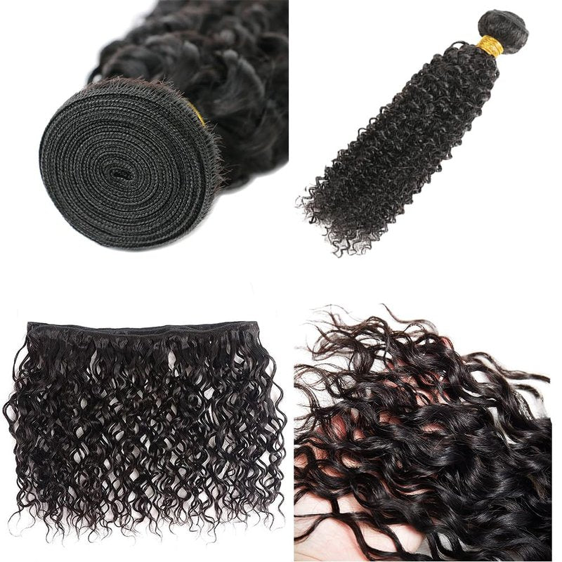 PXCPXC Human Hair Bundles Water Wave Full and Thick for Women Curly Burmese Human Hair Bundles 100% Unprocessed Wet and Wavy Hair Bundles Natural Black Color(16 inch)
