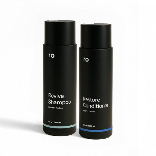 Ro Men's Revive Shampoo & Restore Conditioner Duo | Exfoliates, Clarifies, Fortifies & Moisturizes for Thicker Looking Hair, Made Without Sulfates, Parabens, or Phthalates | 8 fl oz (Pack of 2)