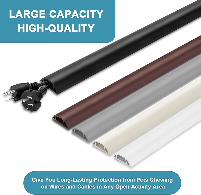 LZEOY Cord Hider Floor, 3FT, Grey Cord Cover Floor, Cord Protector Floor Extension Cable Cover, Soft PVC Wire Covers - Cable Management Hide Cords on Floor - Cord Cavity: 0.7" (W) x 0.4"(H)
