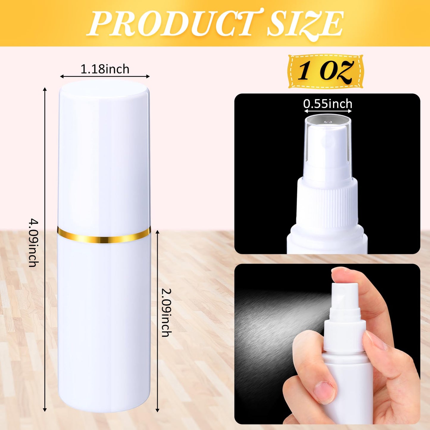 Yiyiring 100 Pack 1 oz/30 ml Small Plastic Spray Bottles Fine Mist Mini Empty Travel Bottles with Pump Spray Cap Double Cap Liquid Containers for Essential Oils Cosmetic Perfume(White)