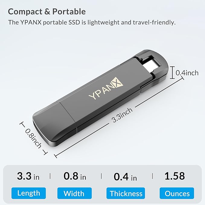 YPANX 1 TB Pro Portable SSD, 1000MB/s Speed, USB 3.2 Gen 2 + Type C Dual-Port, Lightweight External SSD for iPhone 15/16/17/Pro/Pro Max, Android, Windows, Mac, Tablets