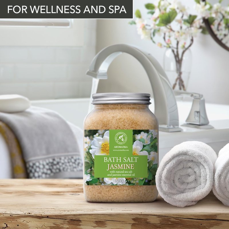 Bath Sea Salt Jasmine 46 Oz (1300g) - Bath Salts with Jasmine Essential Oil for Bath Soak - Relaxing Bath - Beauty - Body Care - Relaxation - Good Sleep - Aromatherapy Bath Salts - Flower Bath Salt