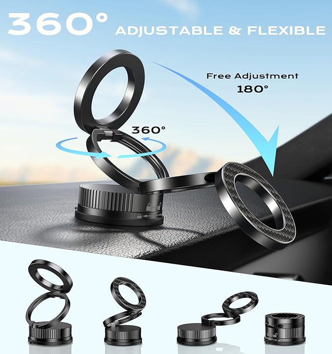 Onechiprevo Latest Upgraded Suction Cup Phone Mount Nano Gel 360°Phone Stand Vacuum Magnetic Car Phone Holder for MagSafe Car Mount 110 LBS Car Accessories for iPhone 16/15/14/13/12 / Android