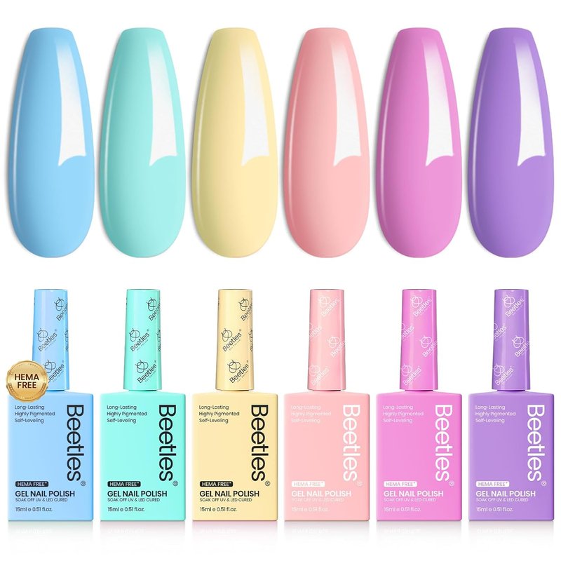 Beetles Pastel Gel Polish Set - Hema-Free Fairy Tale Dream Colors | 15ML Yellow, Pink, Blue, Purple