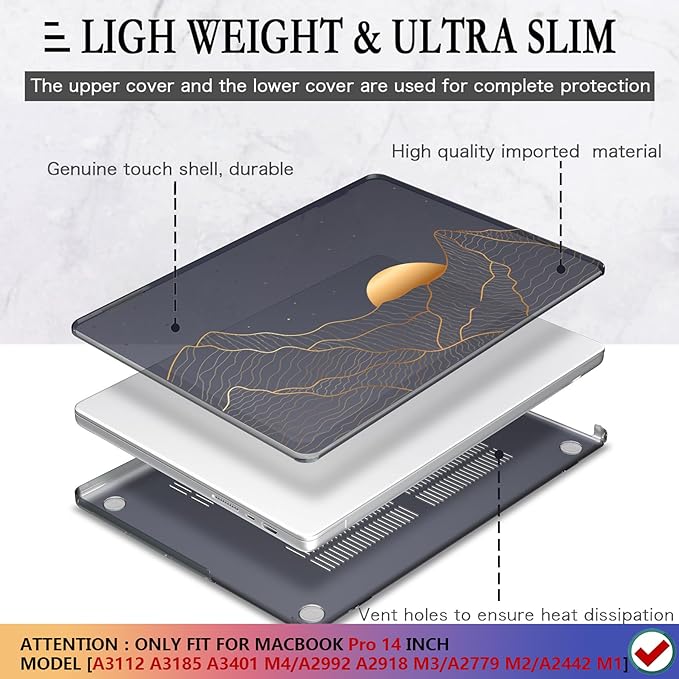 CISSOOK Compatible with MacBook Pro 14 inch 2026-2021 Release M5 M4 M3 M2 M1 Chip A3434 A3112 A3185 A3401 A2918 A2992 A2779 A2442, Hard Shell Case with Keyboard Cover&Screen Protector, Sun & Mountain