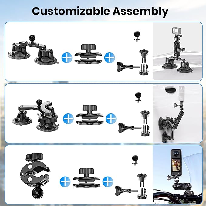 Thlevel Suction Car Mount for GoPro/Insta360/DJI | Aluminum Alloy Extendable Selfie Stick with Multi-Joint Flexible Arm | Upsized Strong Suction Mount Kit Includes Tripod Adapter