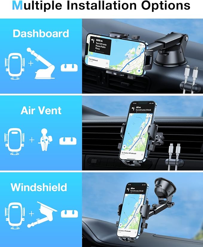 HTU Car Phone Holder【2026 Upgraded 100+LBS Suction & Safety Cert】 Cell Phone Car Mount for Truck Heavy Duty Phone Holder for Dashboard/Windshield/Vent for iPhone 17 16 Pro Max, Navy Blue