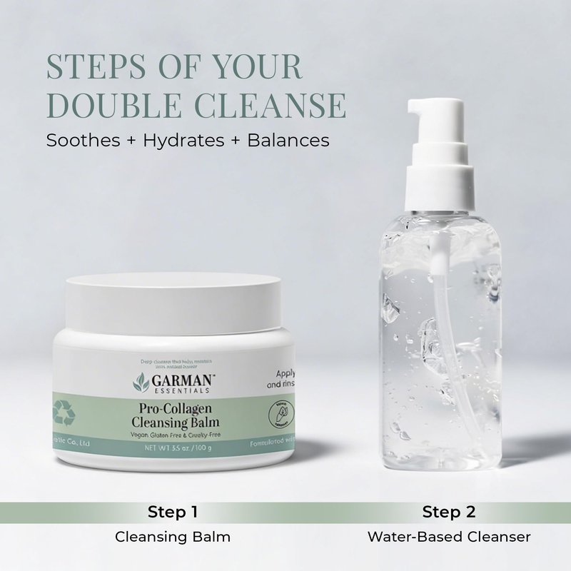 Garman Essentials Pro-Collagen Cleansing Balm Makeup Remover – Oil to Milk Clean Rinse Formula for Waterproof Makeup & Sunscreen – Gentle Green Tea Facial Cleanser – Double Cleanse Essential – 3.5 oz