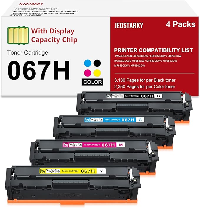 Jeostarky 067 067H Toner Cartridge High Yield Compatible for Canon 067 067H Color ImageCLASS LBP632Cdw LBP633Cdw MF653Cdw MF654Cdw MF656Cdw Printer (4 Pack), Black, CT067