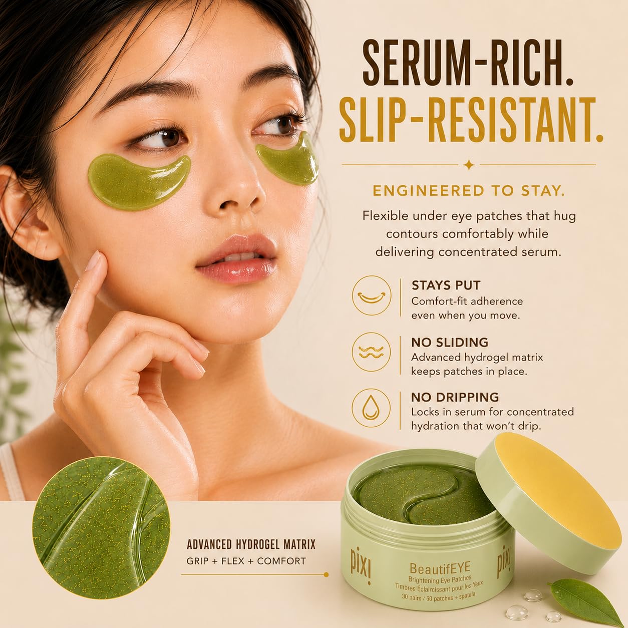 Pixi BeautifEYE Hydrogel Under-Eye Patches | Brightening Eye Patches For Dark Circles | Treat Uneven Under Eyes + Dullness | Vit C, Niacinamide | 60 Patches